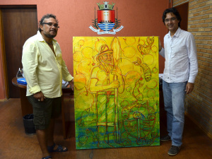 Artista colombiano presenteia prefeitura com quadro O Pescador