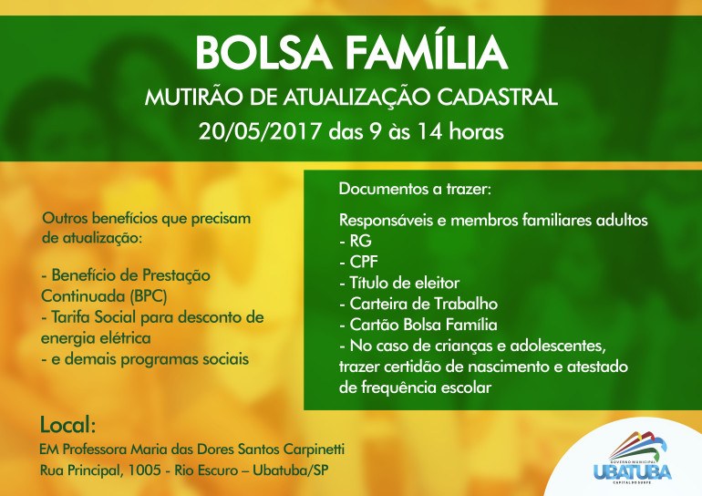 Prefeitura organiza mutirões de atualização cadastral do Bolsa Família