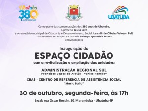 População é convidada a participar da inauguração de Espaço Cidadão no sul de Ubatuba