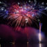 Beautiful colorful fireworks on water. Brno dam. International F