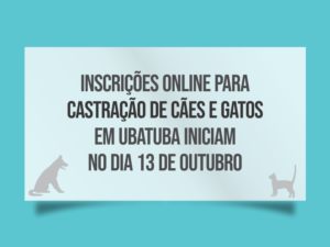 Inscrições online para castração de cães e gatos em Ubatuba iniciam no dia 13