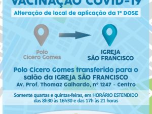 Vacinação contra a Covid-19: polo Cícero Gomes é transferido para a Igreja São Francisco