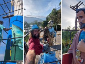 Artista de Ubatuba restaura estátua de São Pedro Pescador