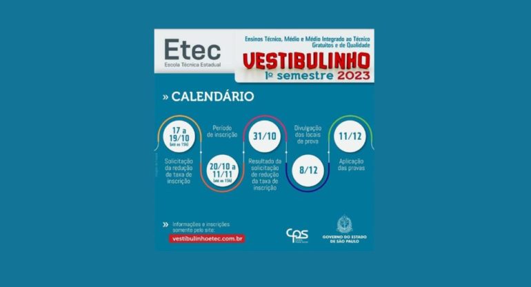 Abertas as inscrições do Vestibulinho 2023 da Etecs (SP) - Brasil