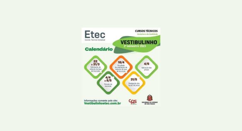 Inscrições para vestibulinho Etec