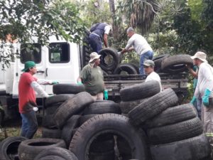 Força-tarefa retira mais 400 pneus do mangue do Perequê-Açu