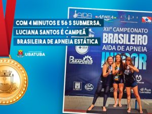 Com 4 minutos e 56 s submersa, Luciana Santos é campeã brasileira de apneia estática
