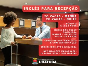 Curso de Inglês para Recepção oferece 20 vagas pela manhã e 20 à noite
